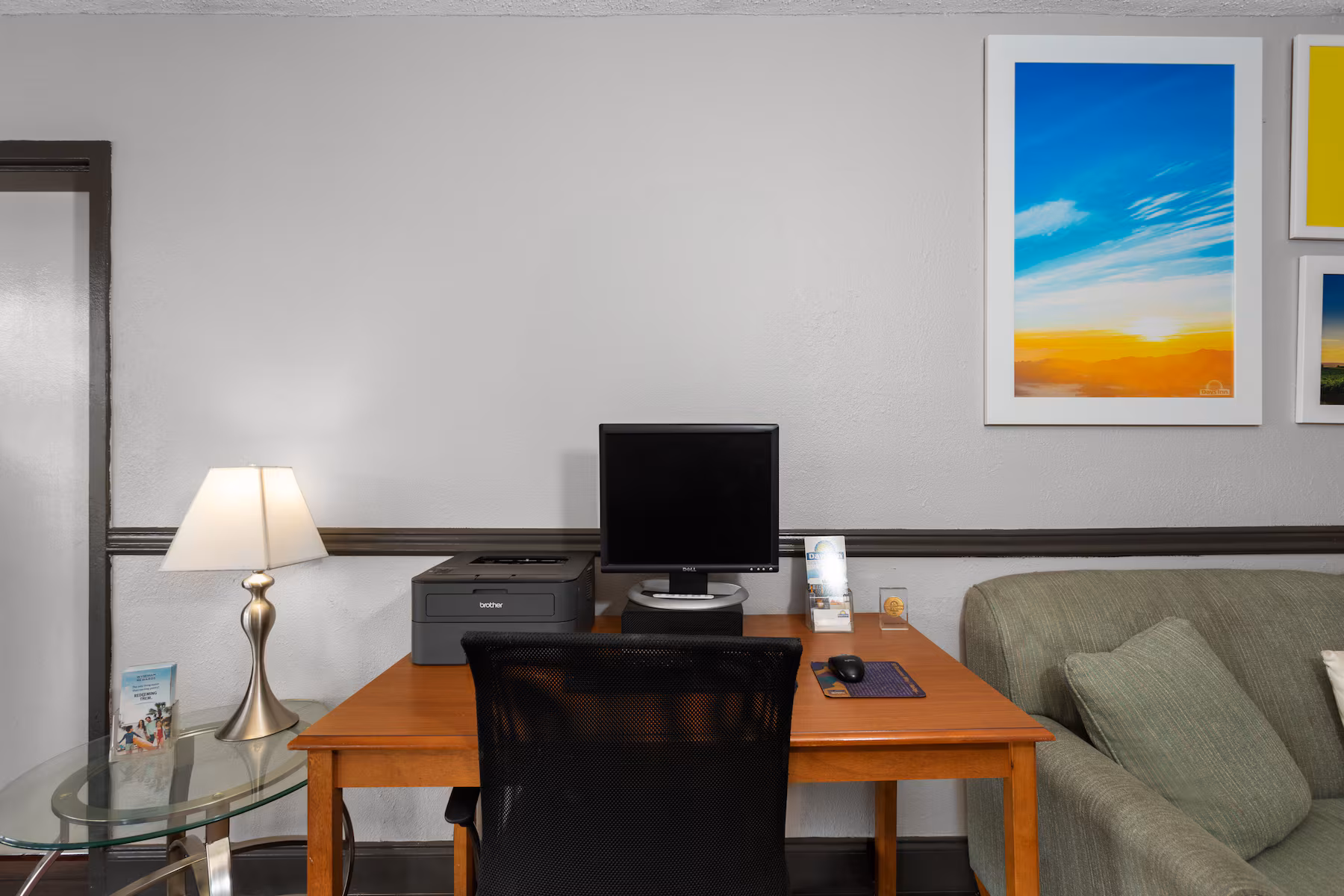 Business centre desk with computer and printer